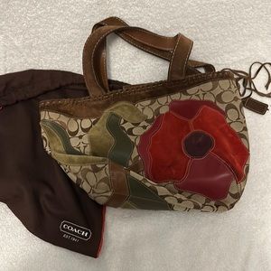 LIMITED EDITION Coach Brown Suede Floral Poppy Tote